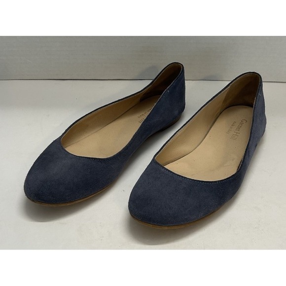 Garnet Hill Blue Suede Leather Ballet Flats Shoes Women's Size 7 Made In Italy - Picture 1 of 9